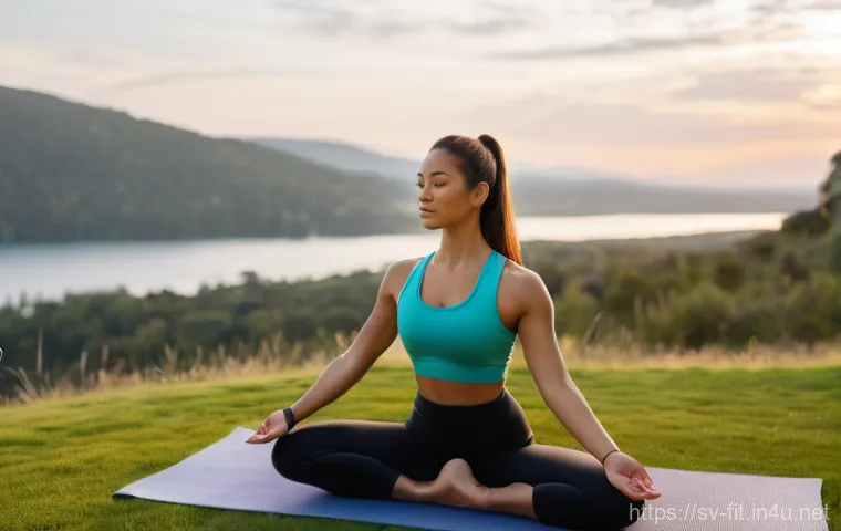 헬스트레이너로서의 자기 관리 - **Prompt:** A fit and serene female personal trainer, in her late 20s, is enjoying a solo yoga sessi...