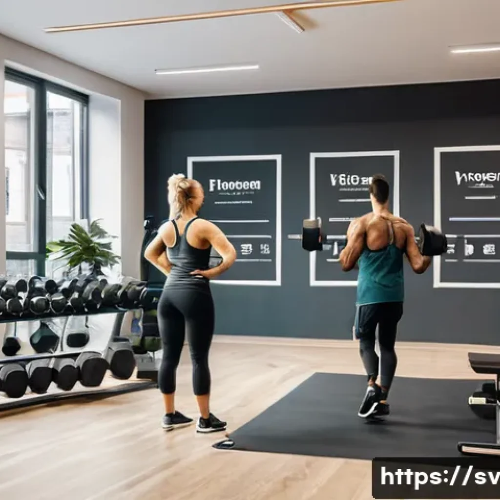 헬스트레이너 회원권 판매 전략 - A modern Swedish gym interior with diverse members engaging in different activities: a middle-aged w...