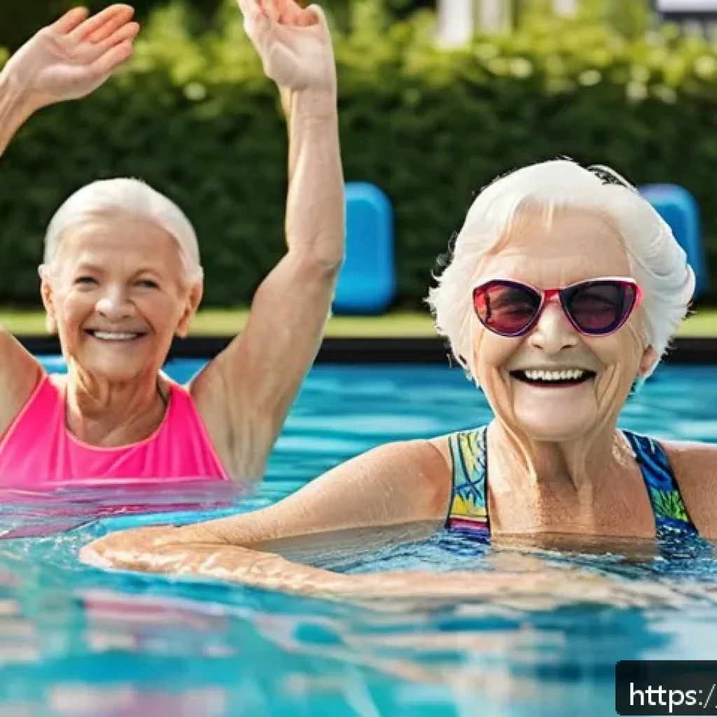 헬스트레이너 시니어 피트니스 - A vibrant outdoor scene featuring a group of active seniors, aged around 60-75, engaged in a gentle ...