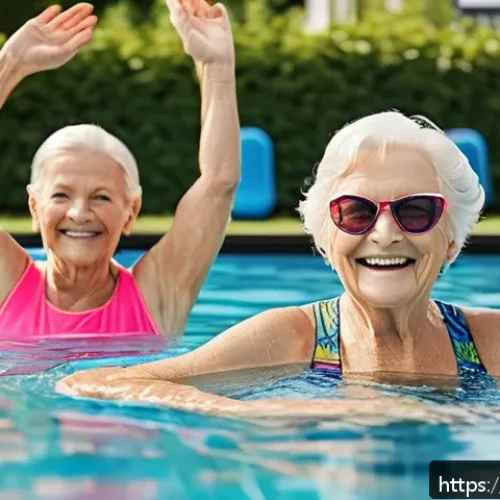 Home 30 헬스트레이너 시니어 피트니스 - A vibrant outdoor scene featuring a group of active seniors, aged around 60-75, engaged in a gentle ...