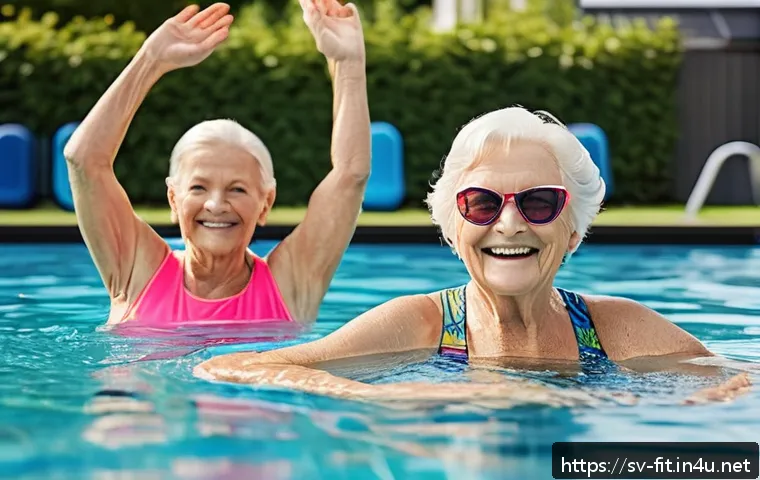 헬스트레이너 시니어 피트니스 - A vibrant outdoor scene featuring a group of active seniors, aged around 60-75, engaged in a gentle ...