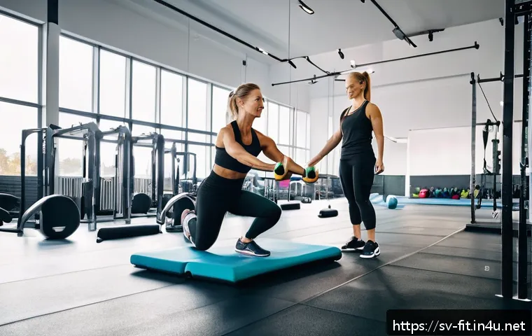 헬스트레이너 고객사례 보고서 - A modern Swedish gym scene featuring a diverse group of adults engaged in personalized training sess...